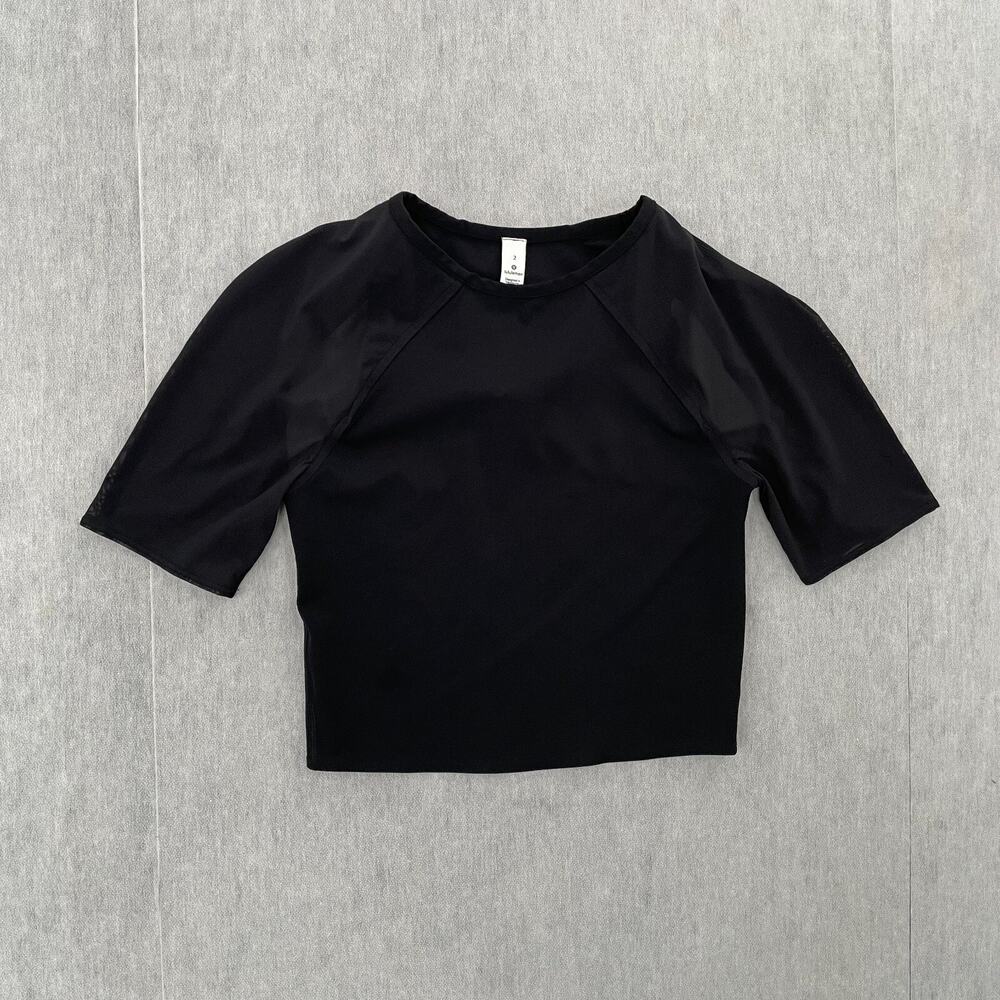 Lululemon Shirt Womens 2 Black Sheer Sleeves Gym Yoga Ladies Top